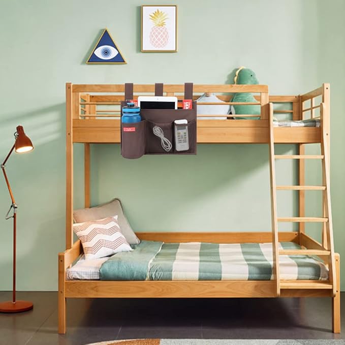 Hanging Bedside Caddy, Bedside Storage Organizer for Magazine, Phone, Remote control (4 Pockets-Coffee)-NeatNest