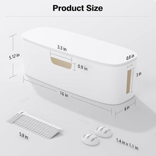 Cable Management Box - Large Cord Organizer Box to Hide Power Strip & Under Desk, TV Computer Wires Cable Organizer Box with Baby Proofs, Desk Cord Organizer for Home/Office - White-NeatNest
