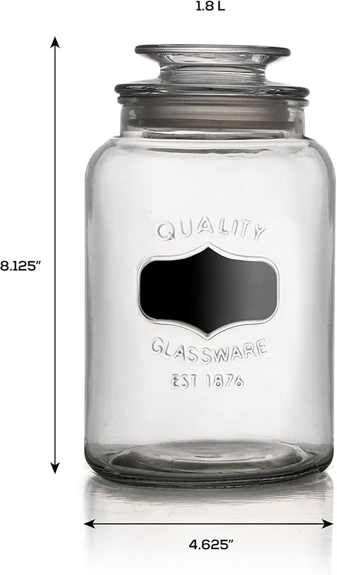 American Atelier Canister Set 3-Piece Glass Jars in 33oz, 44oz & 60oz Chic Retro w/ Airtight Lids, Chalkboard, for Cookies, Candy, Coffee, Flour, Sugar, Rice, Pasta, Cereal & More, Clear
