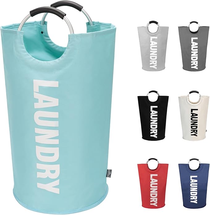 DOKEHOM 90L Large Laundry Basket, Collapsible Laundry Bag, Freestanding Tall Clothes Hamper, Foldable Washing Bin (Light Blue)-NeatNest