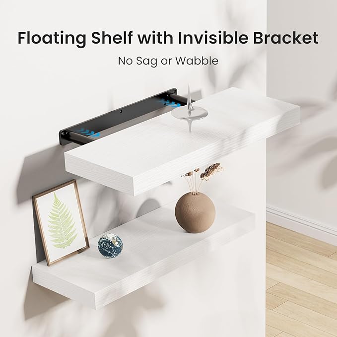 AMADA HOMEFURNISHING Floating Shelves, Wall Shelves for Bathroom/Living Room/Bedroom/Kitchen Decor, White Shelves with Invisible Brackets Set of 3 - AMFS08-NeatNest
