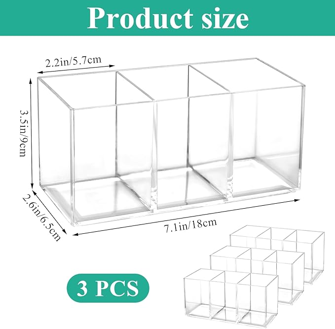 3 Pcs Acrylic Cutlery Storage Organizer, Clear Plastic Cutlery Utensil Holder for Kitchen Countertop, 3 Section Silverware Tableware Storage Box for Fork, Knife, Spoon Straws and Napkins-NeatNest