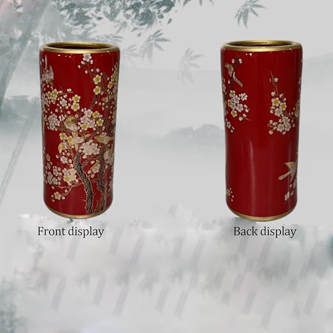Ceramic Umbrella Stand Umbrella Holder for Entryway Hand-Made Umbrella Stand Barrels Umbrella Holder Cane Floor Standing Vase Ceramic Storage Bucket for Home Office Entrance Indoor.(Red 201)-NeatNest