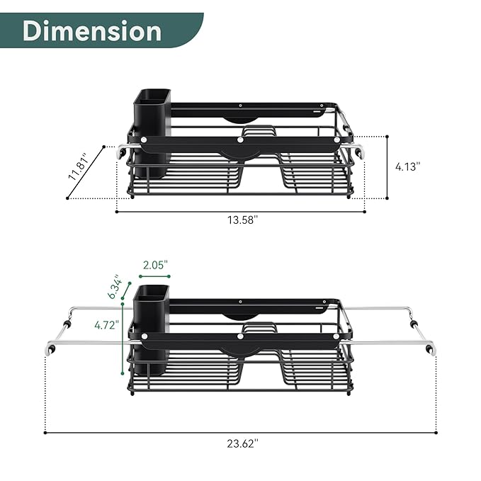 Over the Sink Dish Drying Rack,In Sink Dish Drying Racks,Expandable Dish Rack Over Sink Counter,Adjustable Dish Drainer for Inside Sink with Utensil Holder, Stainless Steel Dish Strainer Large Size