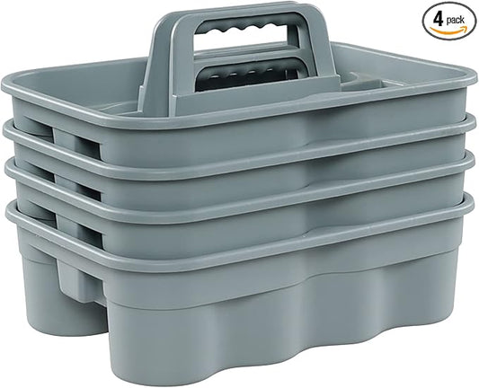 Begale 4-Pack Commercial Products Deluxe Carry Caddy for Cleaning Products, 2 Compartment Plastic Cleaning Basket-NeatNest