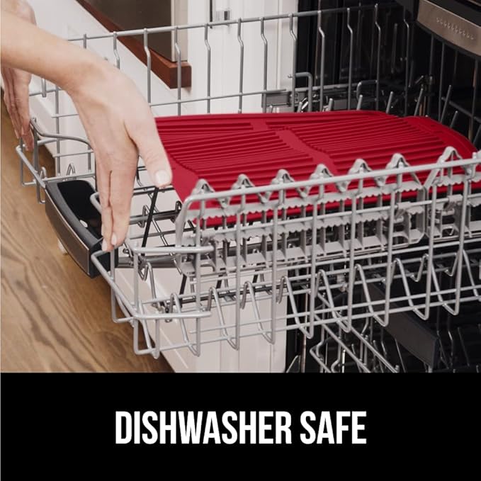 GORILLA GRIP 100% BPA-Free Patented Silicone Dish Drying Mat for Kitchen Counter, Water Catching Ribbed Design, Easy Clean Waterproof Sink Liner, Heat Resistant, Fits Under Rack, 13x11 Inch, Red