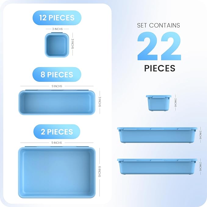A-LuGei 【𝟮𝟮𝗣𝗖𝗦】 Plastic Sky Blue Desk Drawer Organizer, Bathroom Organizers and Storage, Makeup Organizer, Organization and Storage Bin Container for Vanity Office Utensils Tool Pantry Cosmetic-NeatNest