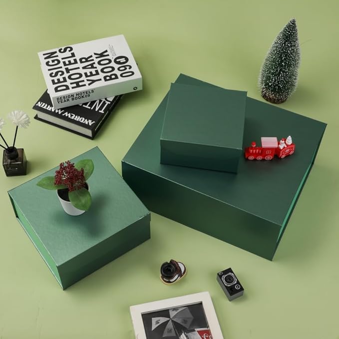 6 Pcs Green Gift Box Large 13x11x5.3 Inch Large Black Gift Box Large Magnetic Gift Box with Crinkle Paper Green Large Gift Box with Shredded Paper Luxury Gift Boxes with Lids for Presents-NeatNest