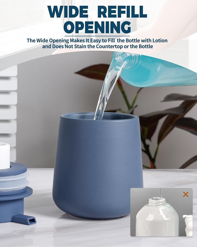 Bosilunlife Ceramic Foaming Soap Dispenser - 12oz Nave Blue Foam Hand Wash Dispenser Bathroom Countertop Soap Dispensers Kitchen Dish Soap Pump Dispenser Liquid Soap Dispenser for Bathroom-NeatNest