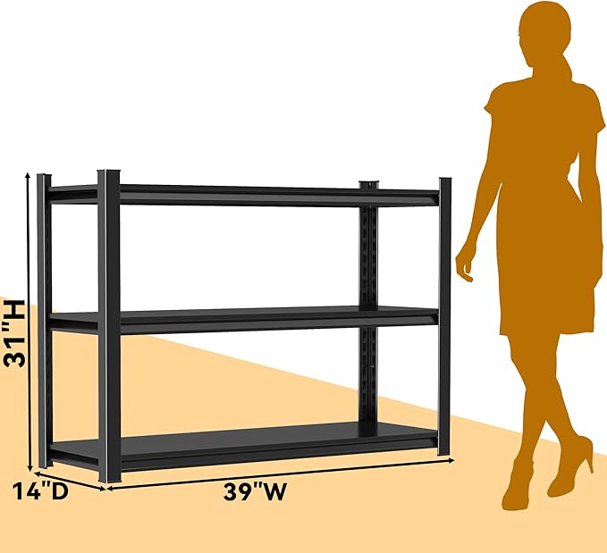 39" W Garage Shelving Heavy Duty 1500LBS Storage Shelves 3 Tier Heavy Duty Shelving Adjustable Garage Shelves for Basement, Warehouse, Commercial, Easy Assemble,39W*14D*31H