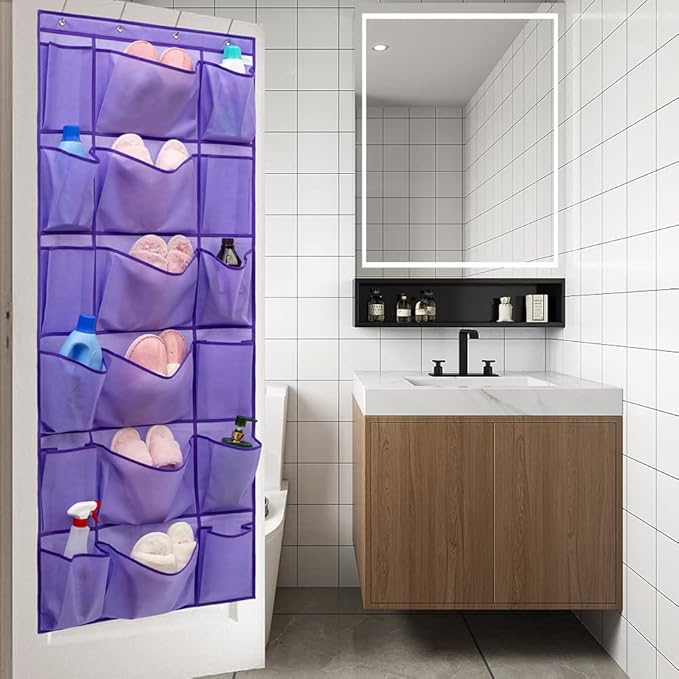 Over The Door Hanging Shoe Rack Organizer with 6 Extra Large and 12 Large Fabric Pockets Shoe Holder for Home Storage (PURPLE)-NeatNest