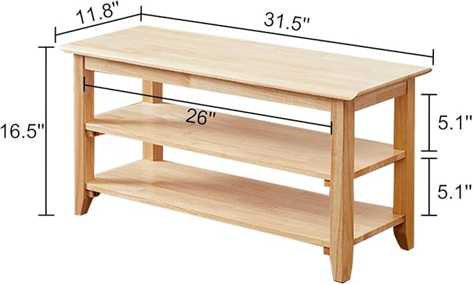 XKZG Storage Bench Wooden Shoe Rack Bench Simple Style Wood Entryway Bench (Natural,31.5")-NeatNest
