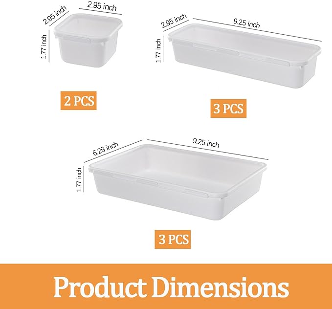 8 Pcs Desk Drawer Organizers, 3 Size Plastic Vanity and Bathroom Drawer Organizer Trays, Storage Bins for Makeup, Utensils, Jewelries, Office and Kitchen (White)-NeatNest