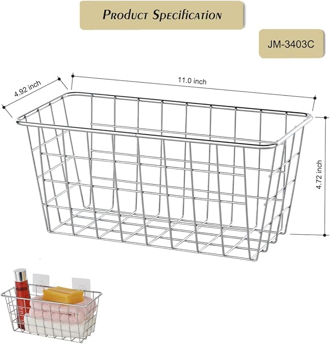 5 Pack Hanging Storage Basket, Bathroom Basket, Household Goods, with Traceless Tape, no Drilling, for Cabinet Storage, Kitchen, Bathroom, Storage Room,Chrome