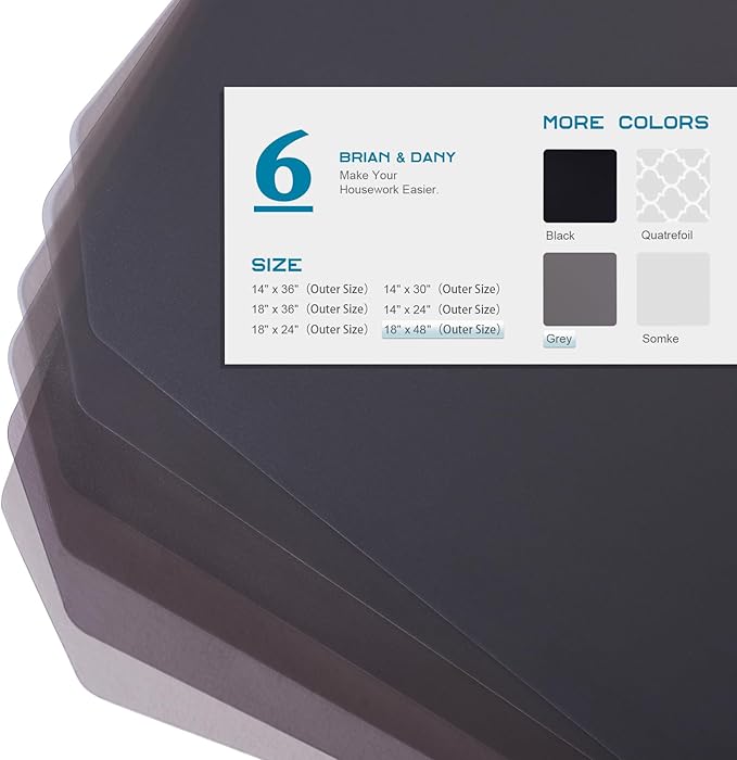 BRIAN & DANY Wire Shelf Liner 18" X 48", Heavy Duty Shelf Liners for Wire Shelving, Waterproof Protector Mats, Set of 6, Charcoal-NeatNest