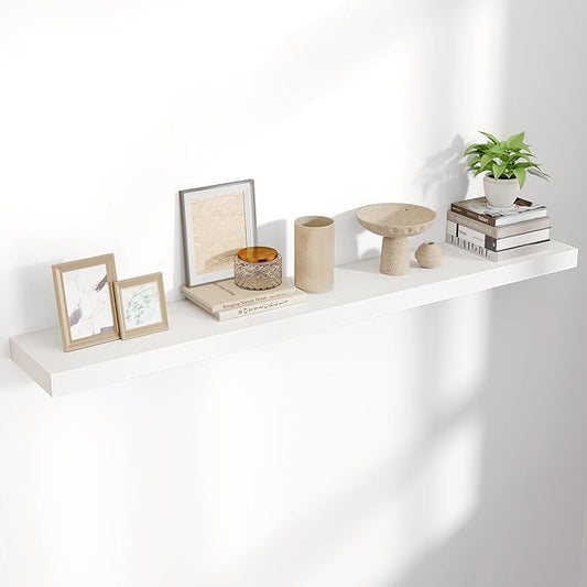 Floating Shelves for Wall, 48"W x 9"D x 1.5"H, 1 Pack of Long Wall Mounted Engineered Wood Shelves with Invisible Brackets for Living Room, Bedroom, Bathroom, Kitchen Decor and Storage, White-NeatNest