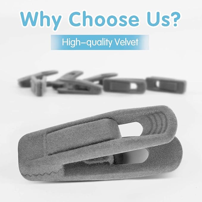 Grey Hanger Clips for Velvet Hangers - 40 PCS Gray Nonslip Velvet Hanger Clips, Skirt Hanger Flocking Clips Fit for Slim Velvet Hangers-NeatNest