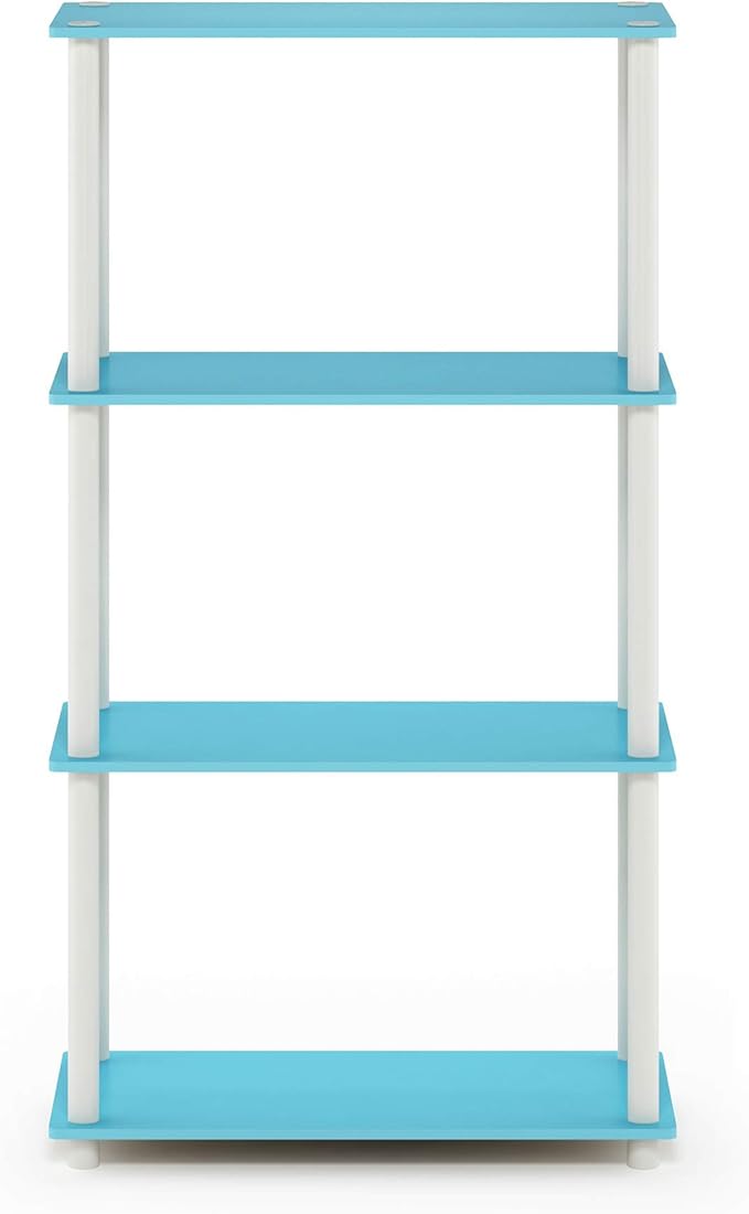 Furinno Turn-N-Tube 4-Tier Multipurpose Shelf Display Rack, Round Tubes, Light Blue/White-NeatNest