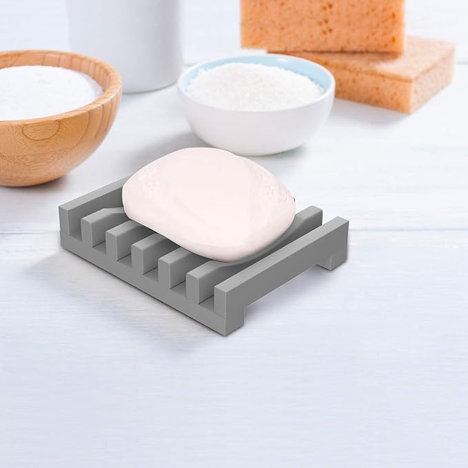 2Pcs Soap Dish Holder, Non-Slip Bathroom Accessories Silicone Soap Case Saver, Sink Deck Bathtub Shower Dish Soap Drainer, Silicone Holder for Soap, Sponges, Scrubber (Grey)-NeatNest