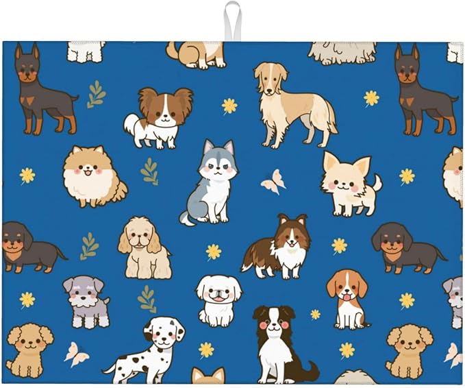 Cute Puppy Dog Dish Drying Mat 18 x 24 Inch for Kitchen Counter Cute Kitchen Mat Microfiber Kitchen Countertop Absorbent Reversible Drainer Rack Pad Dish Drying Mat-NeatNest