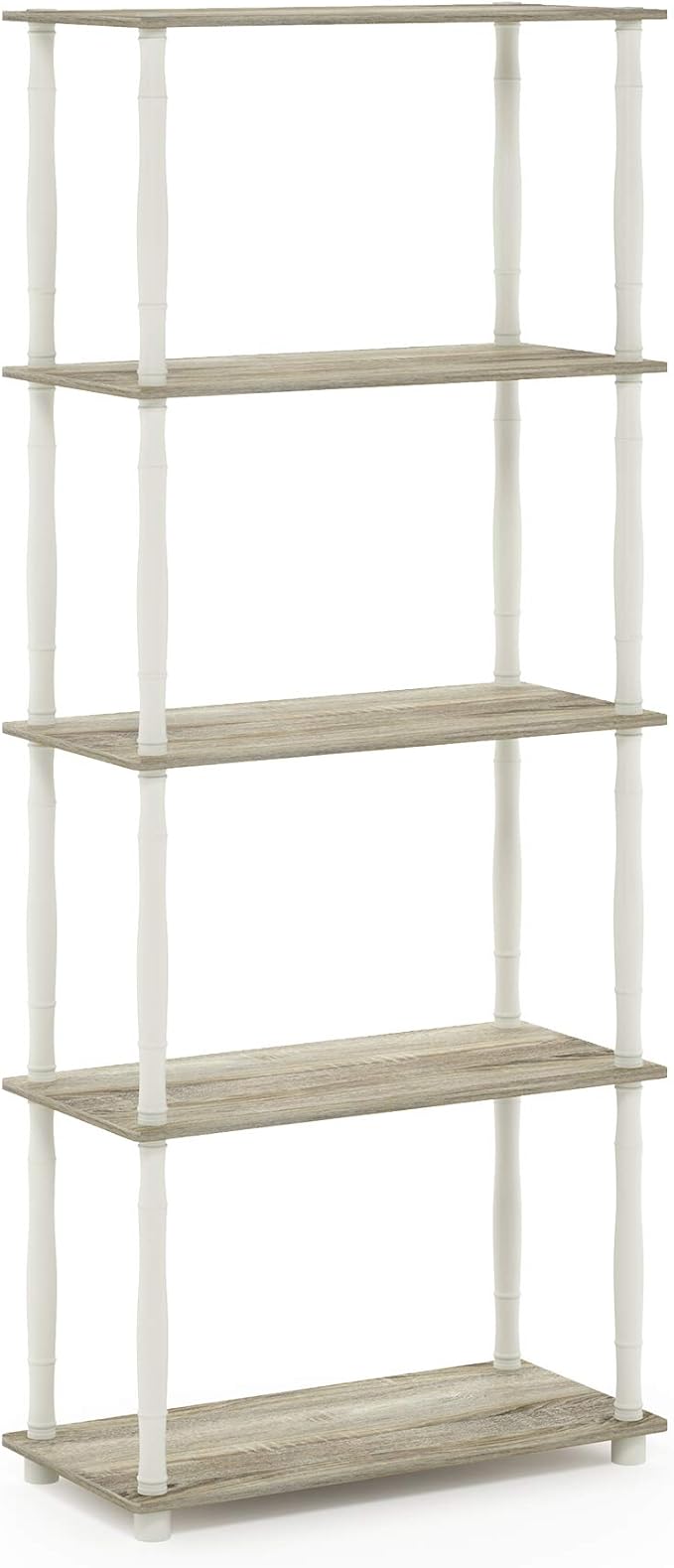 Furinno Turn-N-Tube 5-Tier Multipurpose Shelf / Display Rack / Storage Shelf / Bookshelf, Classic Tubes, Sonoma Oak/White-NeatNest