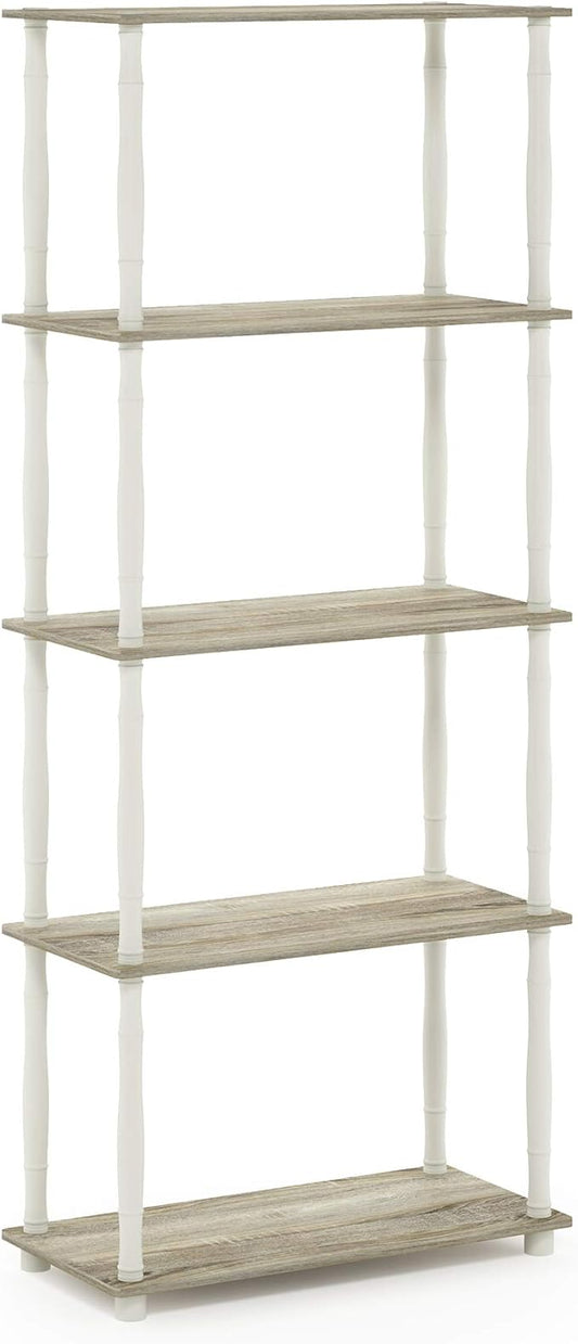 Furinno Turn-N-Tube 5-Tier Multipurpose Shelf / Display Rack / Storage Shelf / Bookshelf, Classic Tubes, Sonoma Oak/White-NeatNest