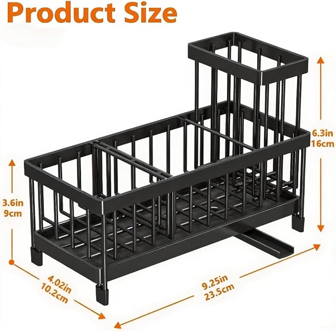 Black Sponge Holder for Kitchen Sink, Sink Caddy with Brush Holder Self-draining Sponge, Sturdy Rustproof Stainless Steel Kitchen Countertop Organizer for Soap Dispenser-NeatNest