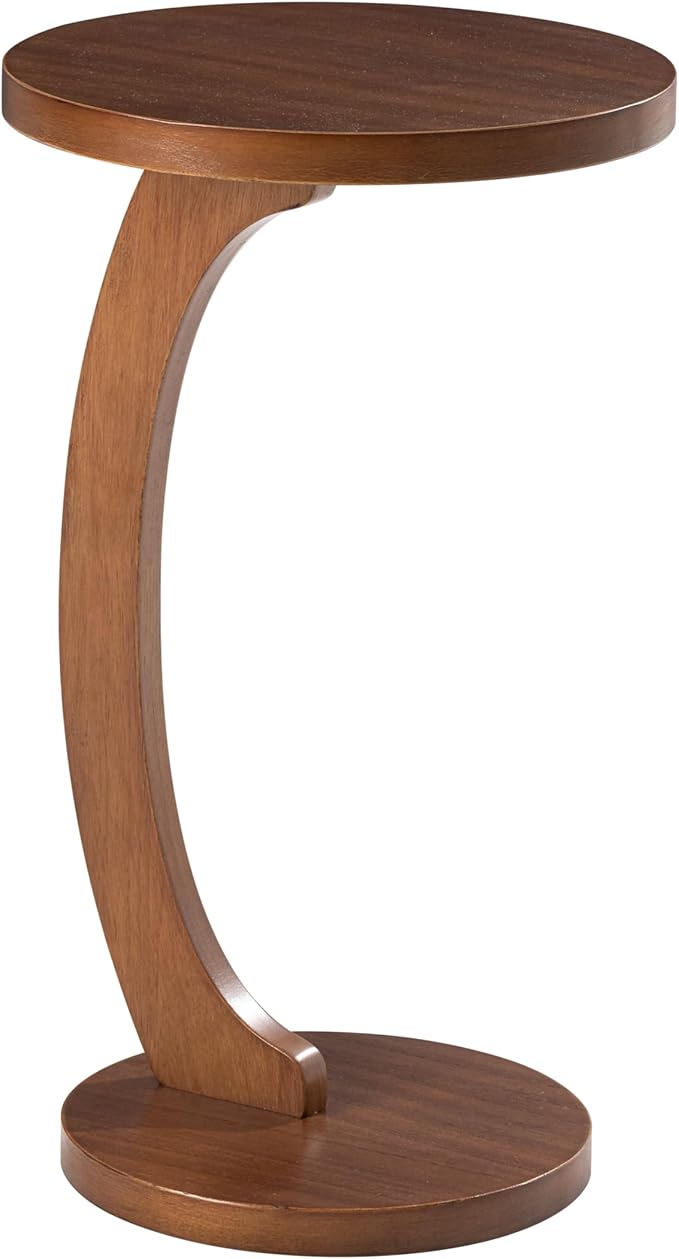 C Shaped Round End Table for Couch Small Place, Space Saver Side Table for Sofa, Living Room, Bedside Area, Coffee and Eating Snack Tray, Walnut Color-NeatNest