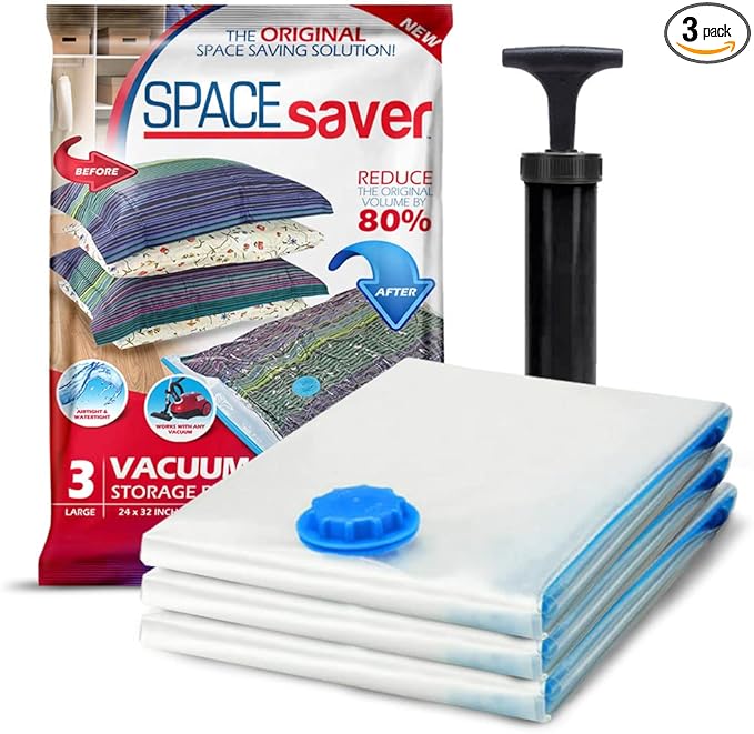 3 Pack Large Vacuum Storage Bags for Comforters, Blankets & Clothes – Vacuum Sealed Compression Bags with Hand Pump – Space Saver Storage Bags for Bedding, Moving, Travel & Organization-NeatNest