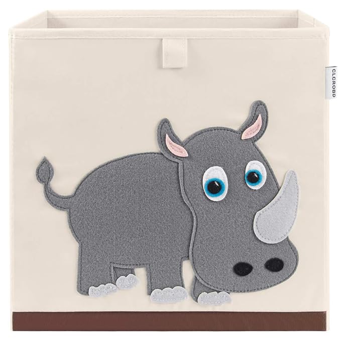 CLCROBD Foldable Animal Cube Storage Bins Fabric Toy Box/Chest/Organizer for Kids Nursery, 13 inch (Rhino)-NeatNest
