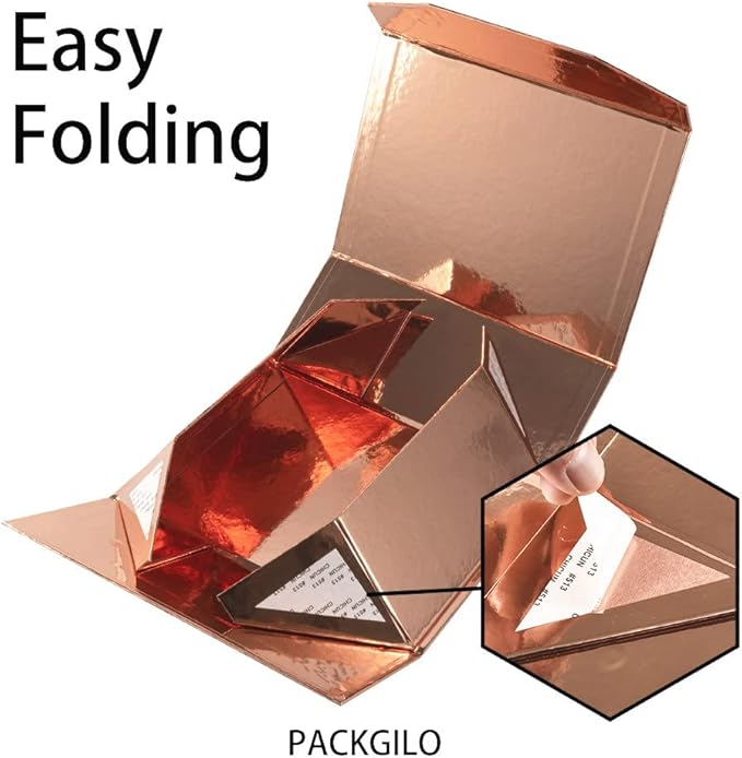 5Pcs 9.5x7x4 Inches RoseGold Gift Box with Lids for Presents Magnetic Gift Box Small Gift Boxes for Packaging，Bridesmaid Proposal，Groomsman (Glossy Rose Gold)-NeatNest