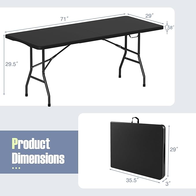 Goplus 6ft Plastic Folding Table, 350 LBS Outdoor Heavy Duty Folding Tables with HDPE Tabletop, Handle, Lock, Foldable Rectangle Portable Utility Card Table for Picnic, Party, Camping, Dining-NeatNest