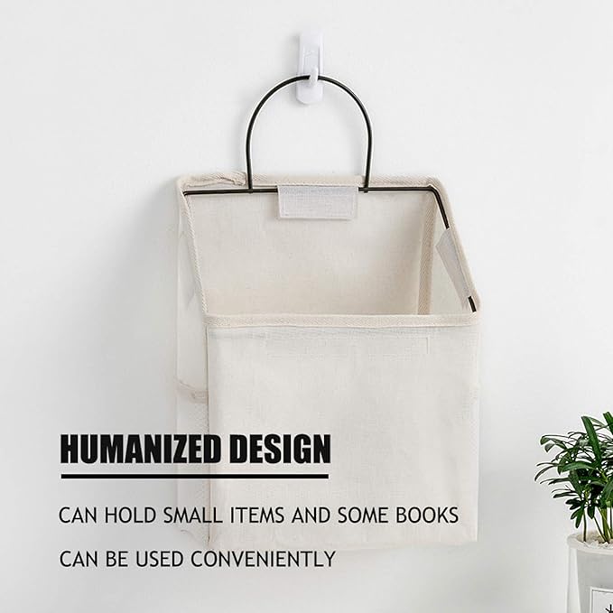 2 Pcs Wall-Hanging Storage Bags, Desktop Organizer Basket Cotton Linen Hanging Storage Basket for Kitchen,Bderoom,Living Room