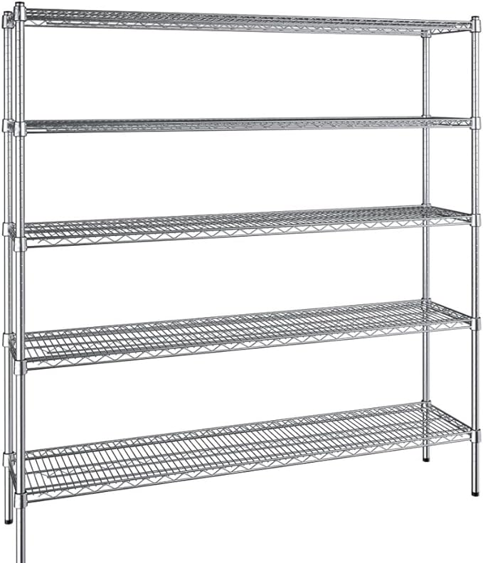 14" x 60" NSF Chrome 5-Shelf Kit with 72" Posts, Commercial Storage Rack Unit, Heavy Duty Storage Shelving, Wire Shelving Kit, Adjustable Rack Strong Steel, Multipurpose Wire Shelf
