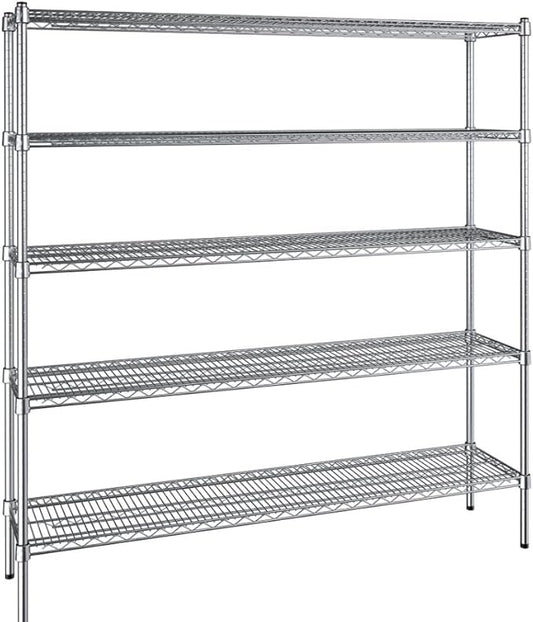 14" x 60" NSF Chrome 5-Shelf Kit with 72" Posts, Commercial Storage Rack Unit, Heavy Duty Storage Shelving, Wire Shelving Kit, Adjustable Rack Strong Steel, Multipurpose Wire Shelf