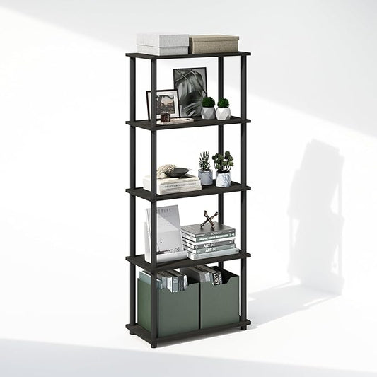 Furinno Turn-N-Tube 5-Tier Multipurpose Compact Bookcase, Espresso/Black-NeatNest