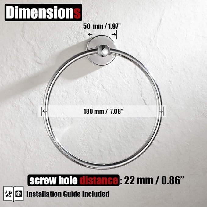 JQK Chrome Towel Ring, 304 Stainless Steel Hand Towel Holder for Bathroom, Polished Finish Wall Mount, TR130-CH