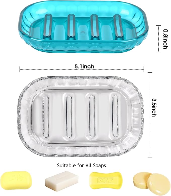 AMUONTY 2 Pack Soap Dish Holder for Bar Soap, Bathroom Soap Dishes Bar Soap Holder Tray, Soap Dishes for Shower Bathroom, Kitchen Sink Soap Dish, Clear-NeatNest