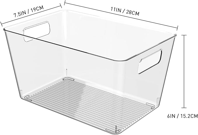 6 Pack Clear Plastic Storage Bins, 11" Large Pantry Organizer Bins with Handles, Plastic Containers for Refrigerator,BPA-Free Perfect for Kitchen,Fridge,Cabinet,Pantry,Bathroom,Closet Organization-NeatNest