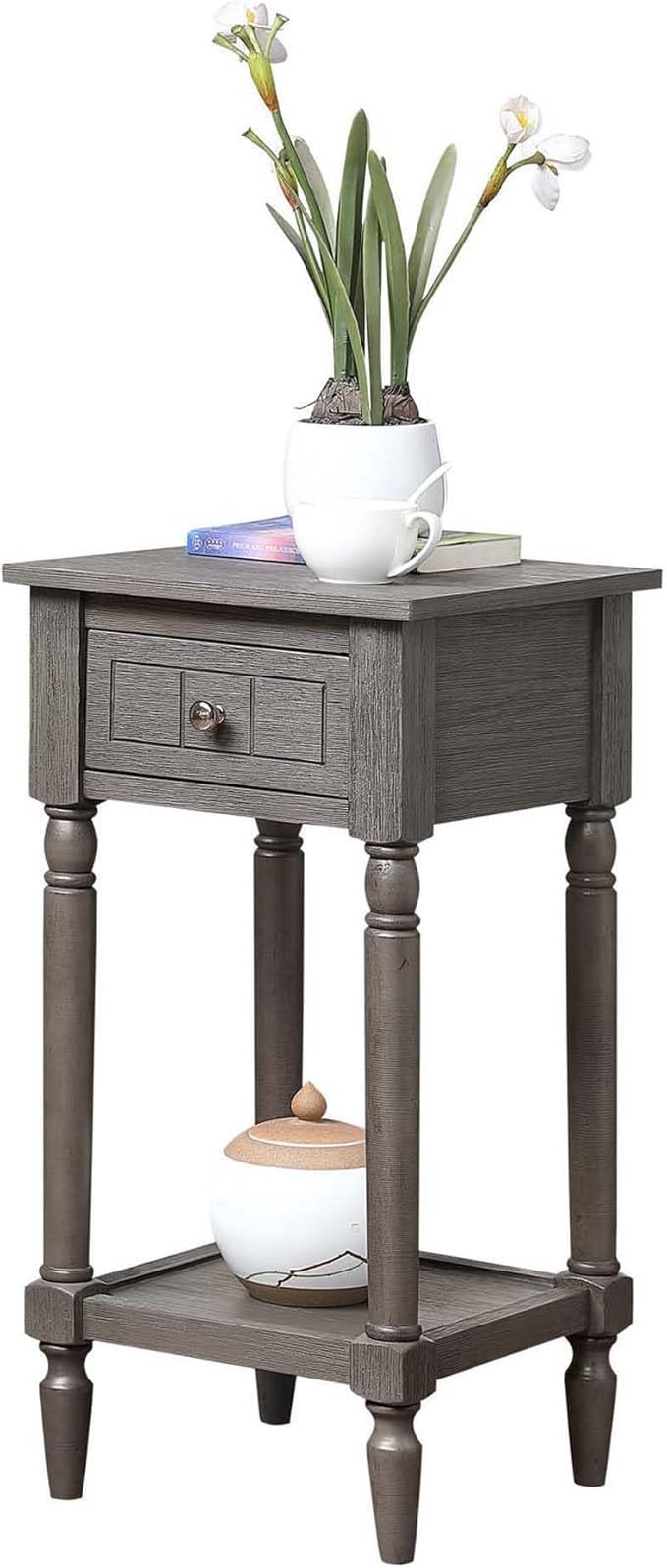 Convenience Concepts French Country Khloe 1 Drawer Accent End Table 14" - Traditional Farmhouse Side Table with Storage Drawer and Shelf for Living Room, Wirebrush Dark Gray-NeatNest
