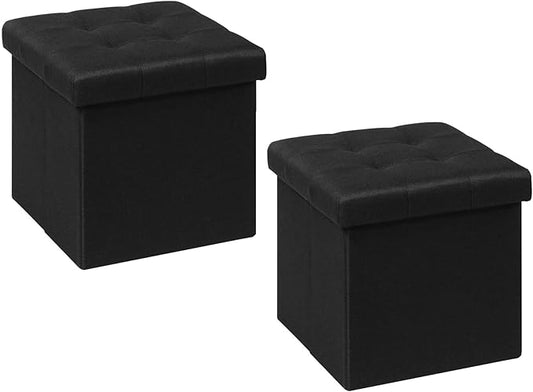B FSOBEIIALEO Storage Ottoman Cube, Storage Chest Folding Foot Rest Seat, Linen Black 12.6"X12.6"X12.6" (2 Pack)