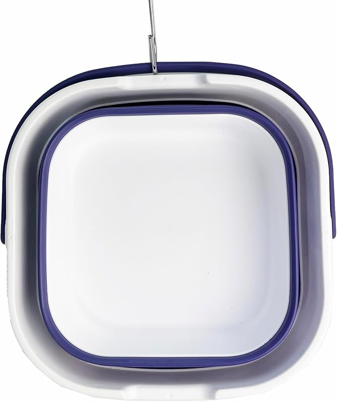 SAMMART 9.5L (2.5 Gallon) Collapsible Rectangular Handy Bucket (White/Navy Blue (Set of 2))-NeatNest