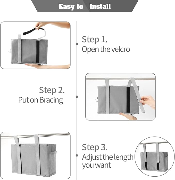 Bunk Bed Organizer, Bedside Caddy Hanging Bed Organizer Storage Bag with 4 Pockets and 2 Hooks, for College Dorm Rooms Bed, Hospital Bed, Baby Bed Rails, 600D Oxford Cloth (Gray)-NeatNest
