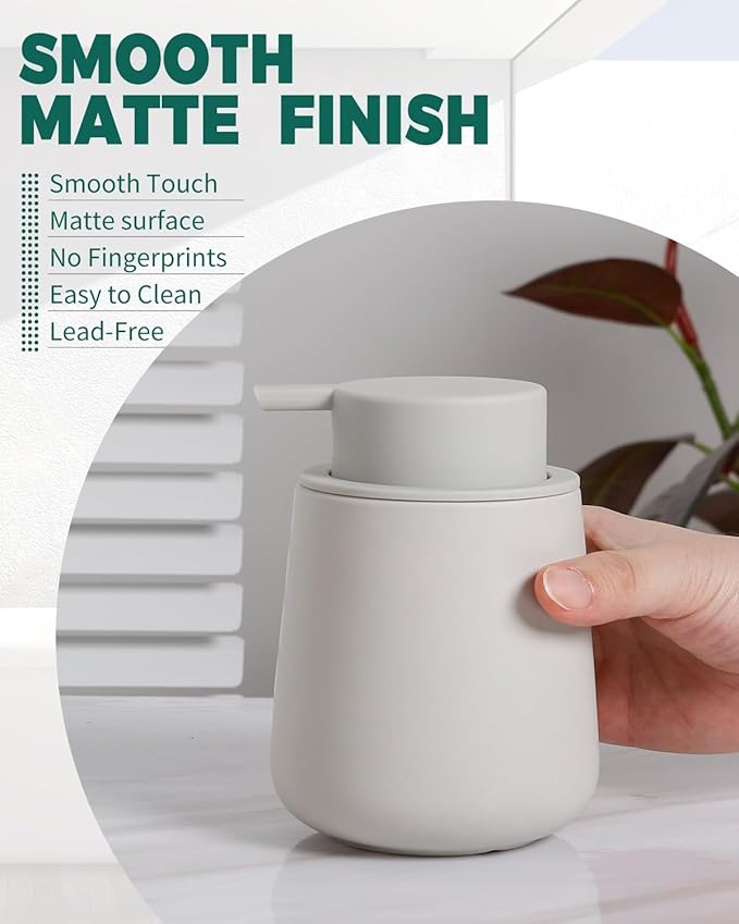 Bosilunlife Ceramic Foaming Soap Dispenser - 12oz Matte Grey Foam Hand Wash Dispenser Bathroom Countertop Soap Dispensers Kitchen Dish Soap Pump Dispenser Liquid Soap Dispenser for Bathroom-NeatNest