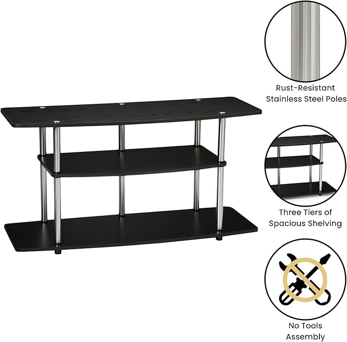 Convenience Concepts Designs2Go No Tools 46 inch 3 Tier Wide TV Stand, Black-NeatNest