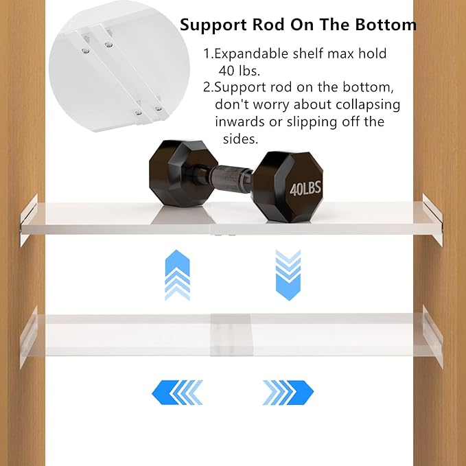 Expandable Closet Tension Shelf with Strong Adhesive Hanging Shelves Closet Divider Separator Storage Shelves for Cabinet Wardrobe Cupboard, 3 Pack (L:16.9'' to 31.5"; W:11.8'')-NeatNest