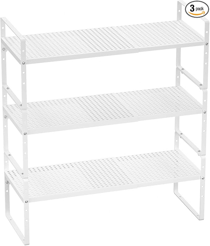 Cabinet Organizer Shelves,Expandable Spice Racks,Stackable Countertop for Organizer Pantry Counter Under Sink,Adjustable Storage Shelf Racks for Kitchen Home Office,White,3 Packs-NeatNest