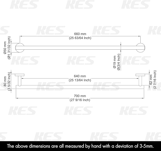 KES Bathroom Towel Bar 25.2 Inches Bath Towel Rack for Bathroom Towel Holder SUS304 Stainless Steel Brushed Finish, Total Length 27.6 Inch, A2000S70B-2