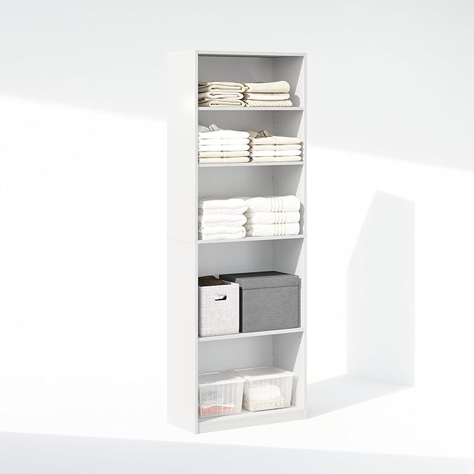 Furinno Reed 5-Tier Multipurpose Adjustable Shelf Clothing & Closet Storage Organization, White-NeatNest