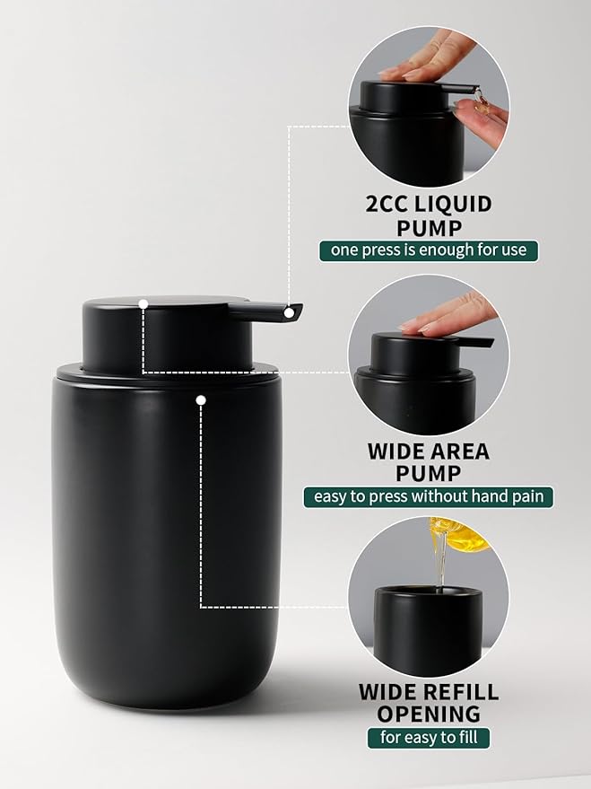 Bosilunlife Soap Dispenser and Toothbrush Holder Set - Dish Hand Soap Dispenser Bathroom Set Ceramic Bathroom Counter Soap Toothbrush Holder Set Black Bathroom Accessories Set-NeatNest